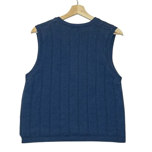 Vintage L.L.Bean Linen Cotton Blend Knit Sweater Vest Women’s Medium Blue Button - Picture 2 of 7